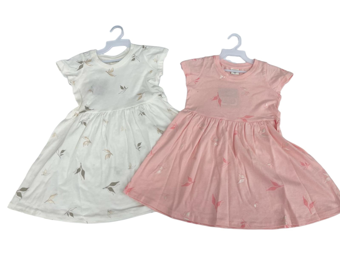 שמלה בנות טריקו לייקרה מדוגמת 2-10 בנות (ורוד/לבן/ורוד עתיק/חום)