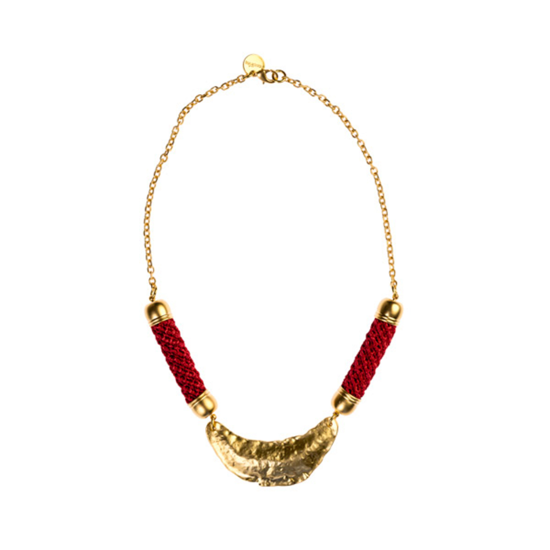 שרשרת אדומה עם תליון דמוי ירח מצופה זהב | דגם קמר