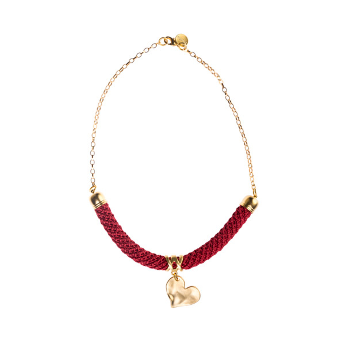 שרשרת אדומה סרוגה עם תליון לב זהב | דגם להבה