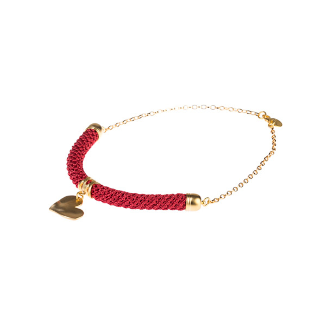 שרשרת אדומה סרוגה עם תליון לב זהב | דגם להבה