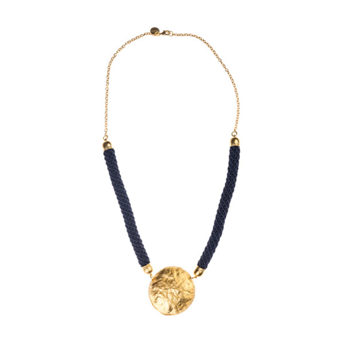 שרשרת כחולה סרוגה עם תליון עיגול מצופה זהב | דגם ענבל