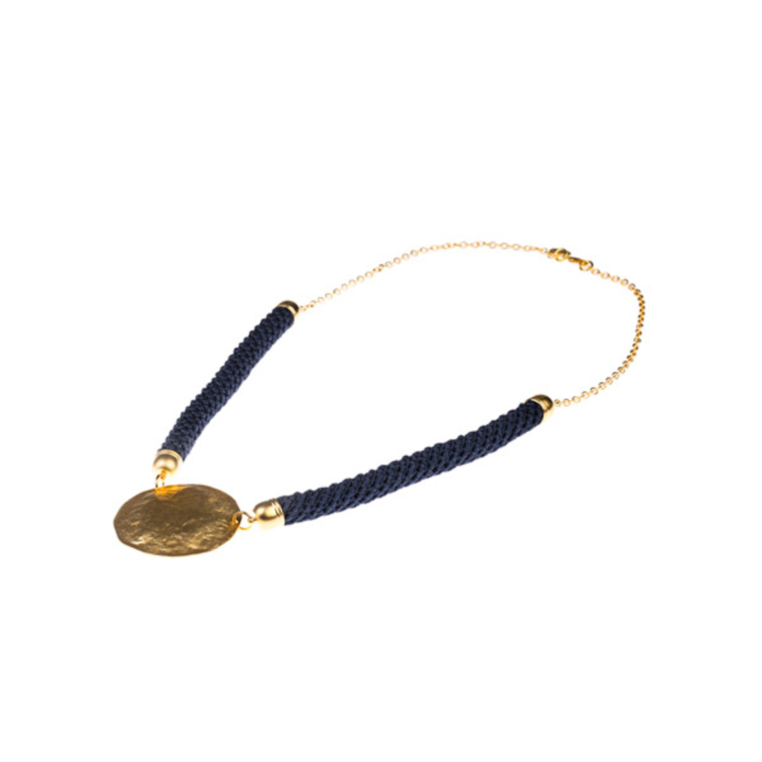 שרשרת כחולה סרוגה עם תליון עיגול מצופה זהב | דגם ענבל