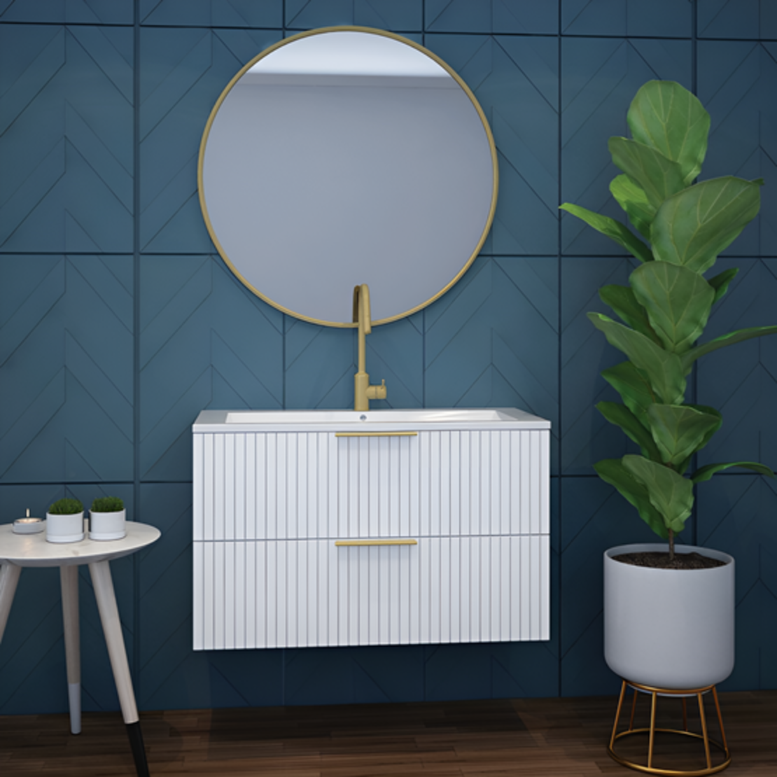 ארון אמבטיה תלוי דגם אסף לבן כולל מראה עגולה