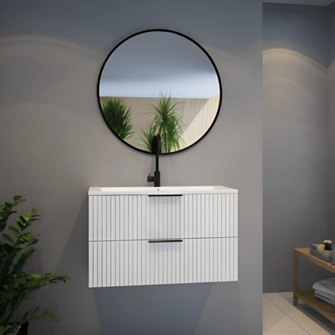 ארון אמבטיה תלוי דגם אסף לבן כולל מראה עגולה