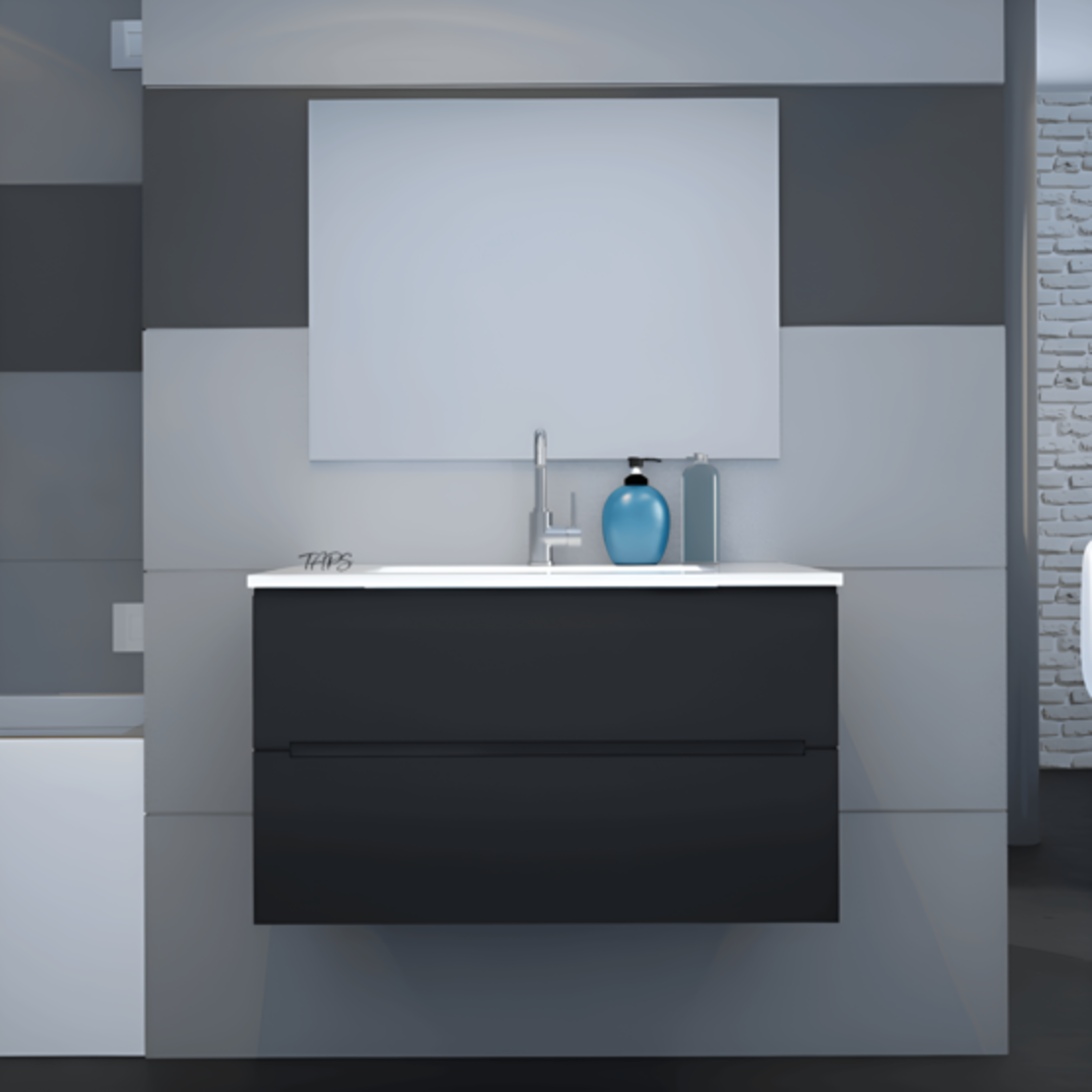 ארון אמבטיה תלוי דגם אודם שחור כולל מראה מרחפת