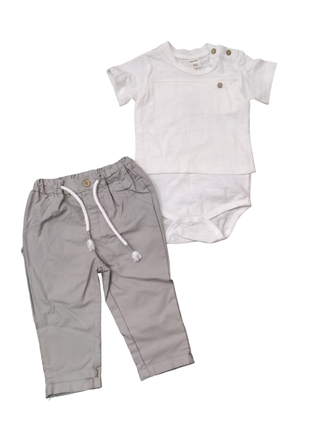 חליפה בגד גוף תינוקות 6-24M בנים (אופוויט/אפור)