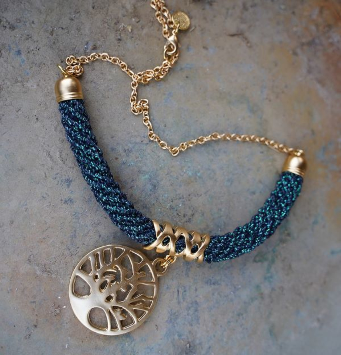 Turquoise & Gold Tree of Life Pendant Necklace | Dafna