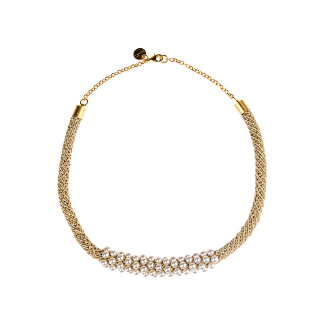 שרשרת זהב סרוגה עם חרוזי פנינים שזורים | דגם אורית