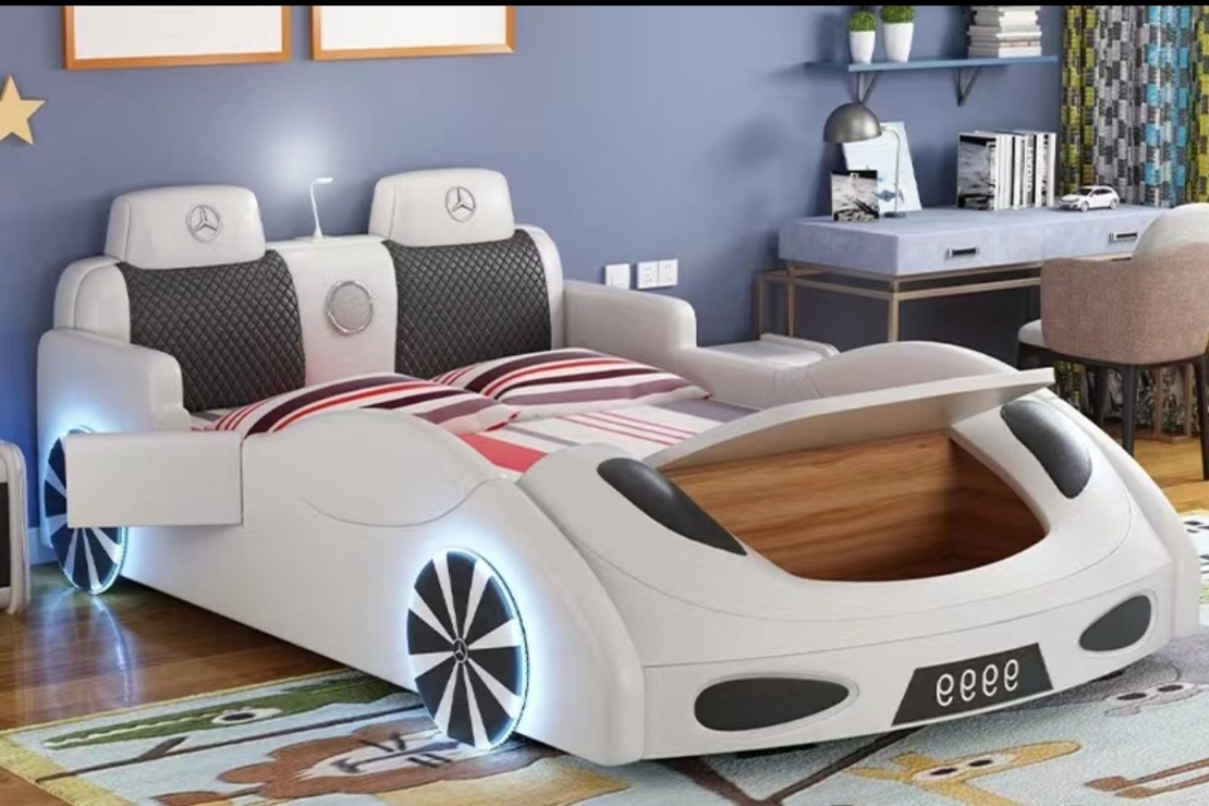 מיטת מכונית לילדים-דגם לבן