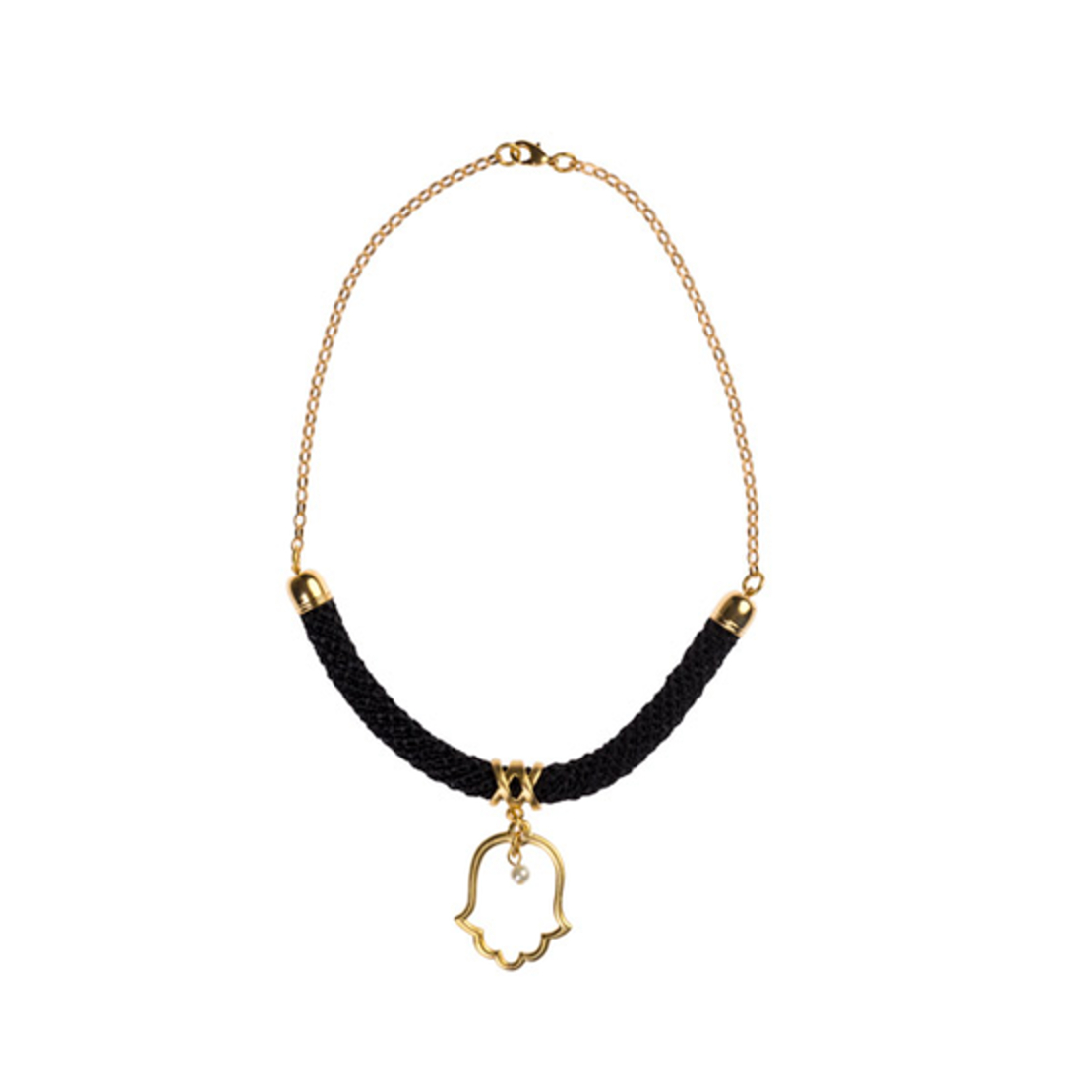 Black & Gold Hamsa Pendant Necklace | Mazal