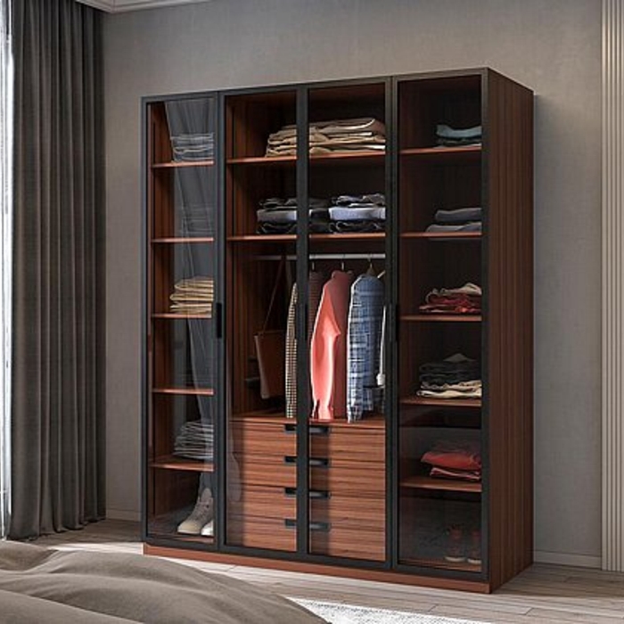 ארון בגדים עם דלתות זכוכית וליד בפנים