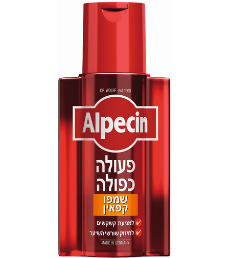 אלפסין שמפו קפאין פעולה כפולה לשיער דליל וקשקשים